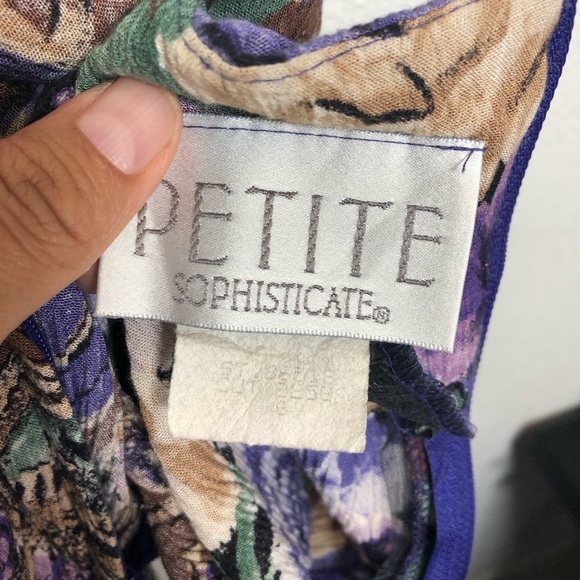 Petite Sophisticate Purple and Brown Floral Midi Dress Crew neck and zipper back - Picture 8 of 13